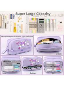 Sanrio Sanrio Hello Kitty & Kuromi & Pochacco Pencil Case,Pink Heart Zipper,Large Capacity Pencil Case, Waterproof Double Pen Case,Cartoon Stationery Bag,Multi-Functional Stationery Box - Cartoon Anime Design, Pencil Case, Storage Container