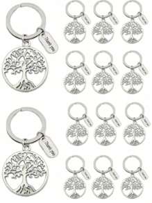 12pcs Life Tree Keychain With "Thank You" Tag, Suitable As Graduation Party Favors, Teacher Appreciation Gifts, Family Gathering Souvenirs, Team Thank You Party Giveaways