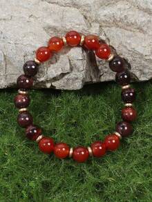 YAUKIA 1 件红玉髓和红虎眼石能量手链 - 意志力、创造力、勇气和动力手链珠宝 - 领导力礼物