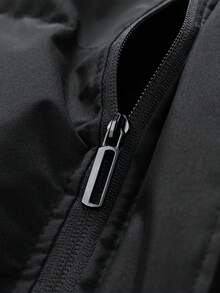 Men's Jacket, Solid Color Minimalist Stand Collar Jacket, Autumn/Winter - Black - View 7