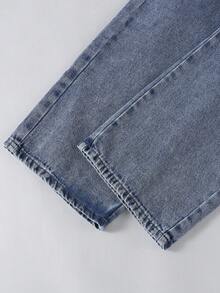 1pc Girl Y2K Star Print Straight Leg Jeans, Casual Versatile Street-Style Summer Clothes - Medium Wash - View 5