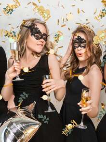 10pcs Lace Mask For Masquerade Party Performance, Soft & Skin-Friendly Sexy Ladies Mask (Random Style) Halloween - Black - View 3