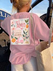 1pc Girls' Casual Letter Print Round Neck Short Sleeve T-Shirt, Summer Student Young Casual Wear - Minimalist English Letter Style T-Shirt Inspiring Imagination And Self-Expression - Pink - View 10