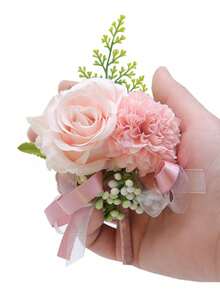 1PC Rose Wrist Corsages Wristband Hand Flowers For Wedding Bridesmaid Bridal Shower Prom Party Gradient Rose - Multicolor - View 16