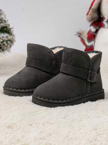 1 Pair Unisex Classic Button Decor Slip-On Snow Boots, Soft Sole, Anti-Slip, Thermal Lined, Suitable For Toddlers In Autumn/Winter