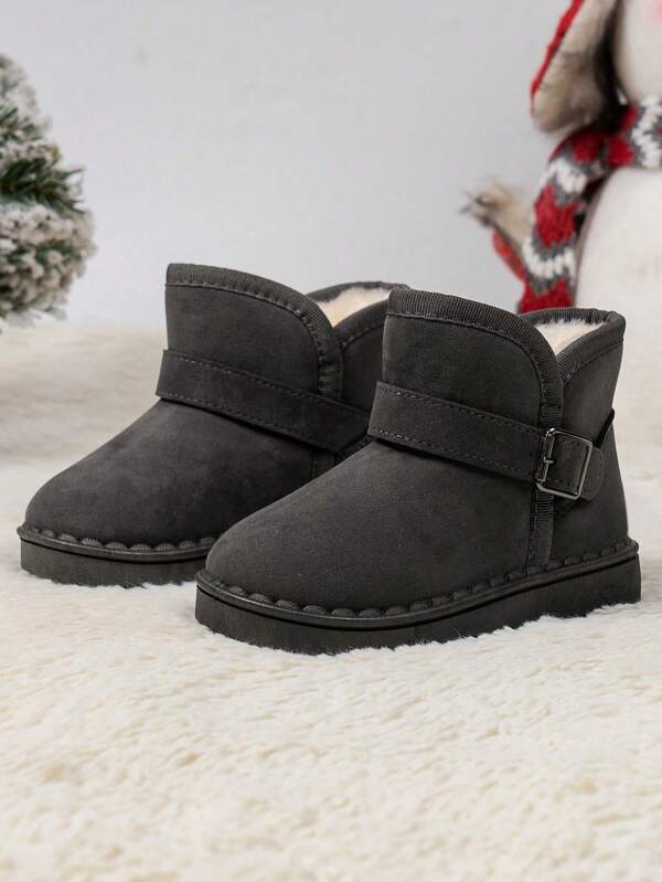 1 Pair Unisex Classic Button Decor Slip-On Snow Boots, Soft Sole, Anti-Slip, Thermal Lined, Suitable For Toddlers In Autumn/Winter