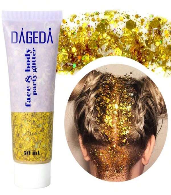 DAGEDA Body Glitter Gel, Face Glitter Body Gel Sequins Shimmer Liquid Eyeshadow, Chunky Glitter For Face Hair Nails, Holographic Cosmetic Laser Powder Festival Glitter Makeup 50ml(White)