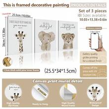 三件套手绘动物主题儿童房墙画 - 励志圣经经文印花，包含长颈鹿、大象和狮子图案，木框/帆布材质 - 婴儿房装饰、家居装饰、中性圣经经文、现代波西米亚风格儿童房装饰、迎婴派对装饰 - 彩色 - 查看 12