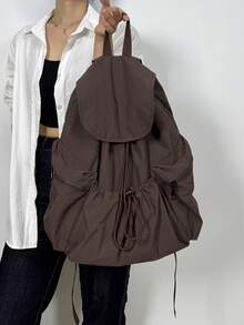 JIANSHANGGUSHI 2026 New Drawstring Pleated Casual Backpack, Large Capacity, Practical For Students, , Water-Resistant Nylon, Multiple Colors Available, Back To School - Coffee - View 4