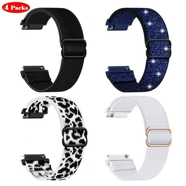 4 paquetes de correas de reloj de nilón elásticas compatibles con Amazfit Active 2/Active, de 20 MM y 22 MM, correas deportivas de repuesto suaves y elásticas para Amazfit GTR Mini/Bip U Pro/Bip 3/3 Pro/GTS/GTS 4/3/2 para mujeres y hombres