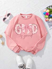 一件青少年女孩励志长袖运动衫，适合日常风格，夏秋季 - 粉色 - 查看 2