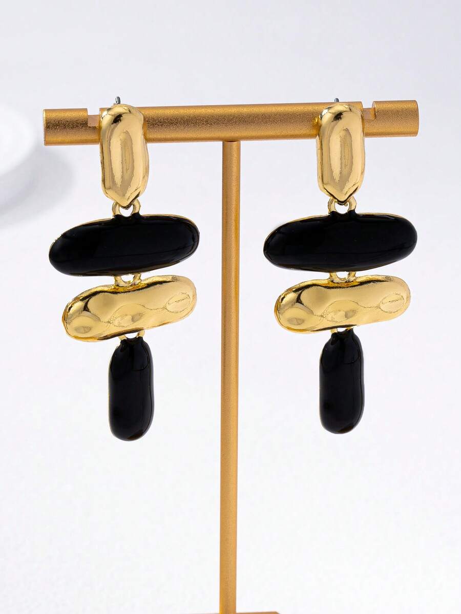 1 Pair Exaggerated Asymmetrical Geometric Enamel Drop Earrings, European And American Style - Multicolor - View 1
