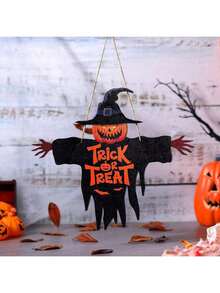 萬聖節「Trick Or Treat」門牌，恐怖南瓜木製掛牌，萬聖節室內/室外庭院牆面裝飾，萬聖節派對用品，家居裝飾，萬聖節裝飾，秋季裝飾，房間裝飾 - 彩色 - 查看 3