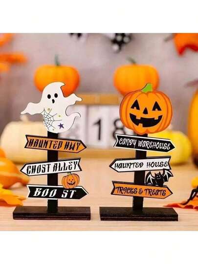 قطعة واحدة من ديكور اليقطين لأعياد الهالوين ، لافتة الاحتفال بمهرجان الأشباح ، ديكور لتجمعات الحفلات ، زخرفة مكتبية ، منتج خشبي شكل شبح