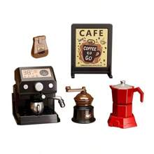 Escena en miniatura 1:12 para casa de muñecas con licuadora en miniatura, máquina de café y juego de alimentos de bolsillo