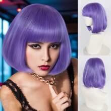 Fashion Women's BoBo Wigs, Short Straight Hair With Bangs Wigs, Multiple Pastel Colors Bob Anime Cosplay Wigs For Party Costume Wigs For Ladies, Pink Green Black Blonde Red Brown Blue White Purple Orange Yellow Rainbow Colorful Hairpiece For Holiday Comic Con Exhibition Celebration Daily Wigs For Birthday Gifts, Sassy Rockabilly Punk Cool Unique Rock & Roll 80s Wig