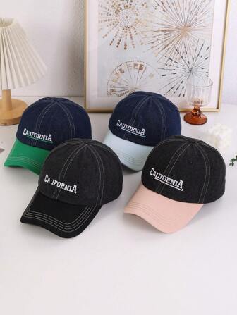 1 pièce Casquette de baseball décontractée à bloc de couleur brodée de lettre, lavée et douce, réglable, convient pour un usage quotidien, de loisirs, de rue et de voyage