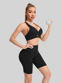 MathCat Classic Knit Yoga Bra, Women's Open Back Sports Bra, I-Back Sports Bra - màu đen - Xem 5