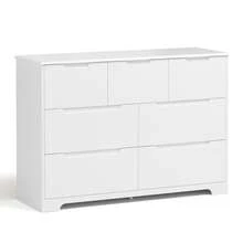 7 Drawer Dresser, 48" Wide Wood Chest Of Drawers For Bedroom, White Modern Storage Organizer  With Anti-Toppling Device And Thickened Beveled Base , Handle Free Design, For Living Room, , Entryway, Hallway,White - 白色 - 查看 2