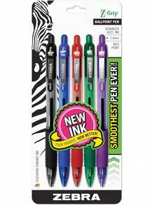 Zebra Pen Z-Grip Retractable Ballpoint Pen, Medium Point, 1.0mm, Assorted Colors - 5 Pieces - Đen B - Xem 1