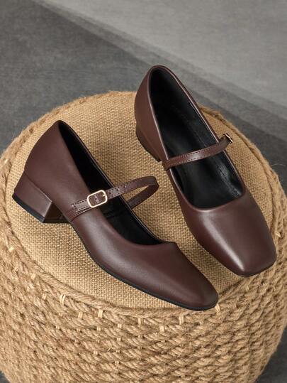 Scarpe Mary Jane con punta quadrata, tacco chunky da 3 cm, adatte per lavoro, casual, cene, stile vintage, colori nero e cachi, versatili e alla moda, regalo di Natale