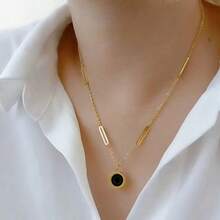 1 Pieza Collar de Acero Inoxidable con Números Romanos de Doble Cara Premium, Color Dorado Inalterable, Joyería de Estilo Versátil y para Mujeres, Collar Ligero de Acero de Titanio para Uso Diario