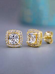 1 Pair Simple S925 Sterling Silver Cubic Zirconia Stud Earrings Fashion Ear Jewelry For Women Gift Fine Jewelry