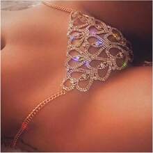Women Sexy Rhinestone Waist Body Chain Bikini Thong Panties Crystal Body Chain Jewelry - Trái tim - Xem 2