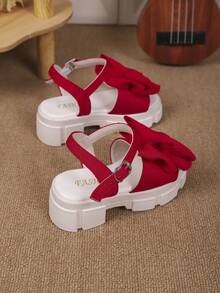 New Summer Fashion Girls High Heel Sandals, Bow Decor Sweet & Cute Thick-Soled Comfortable, Suitable For Outdoor Play & Vacation