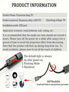 360°旋转USB夜灯投影仪 - 大象造型，便携式LED墙面装饰，适用于卧室氛围、天花板和照片背景，完美的家居装饰，卧室夜灯 | 宁静卧室灯 | 可旋转灯，卧室LED灯 - 黑色 - 查看 8