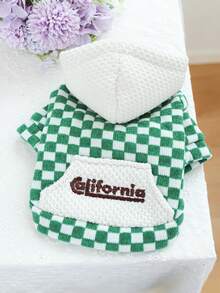 PETCIRCLE 1pc Pet Clothes, Dog/Cat Apparel, Small Dog/Puppy Outfit, Cute Pet Clothes, Small Dog/Cat Autumn/Winter Warm Comfortable Plaid Hoodie - Multicolor - View 5