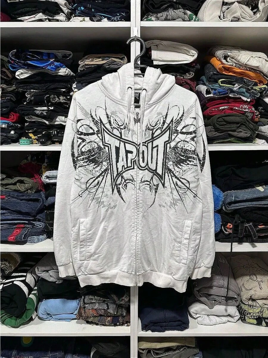 Street Hip-Hop Letter Print Loose Hooded Zip-Up Cardigan Sweatshirt