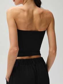 RRIVE Sexy Strapless Tube Top For Women Slim Fit Stretchy Breathable Bandeau Summer Casual Wear Vacation Concert Party Outfit - 黑色 - 查看 2