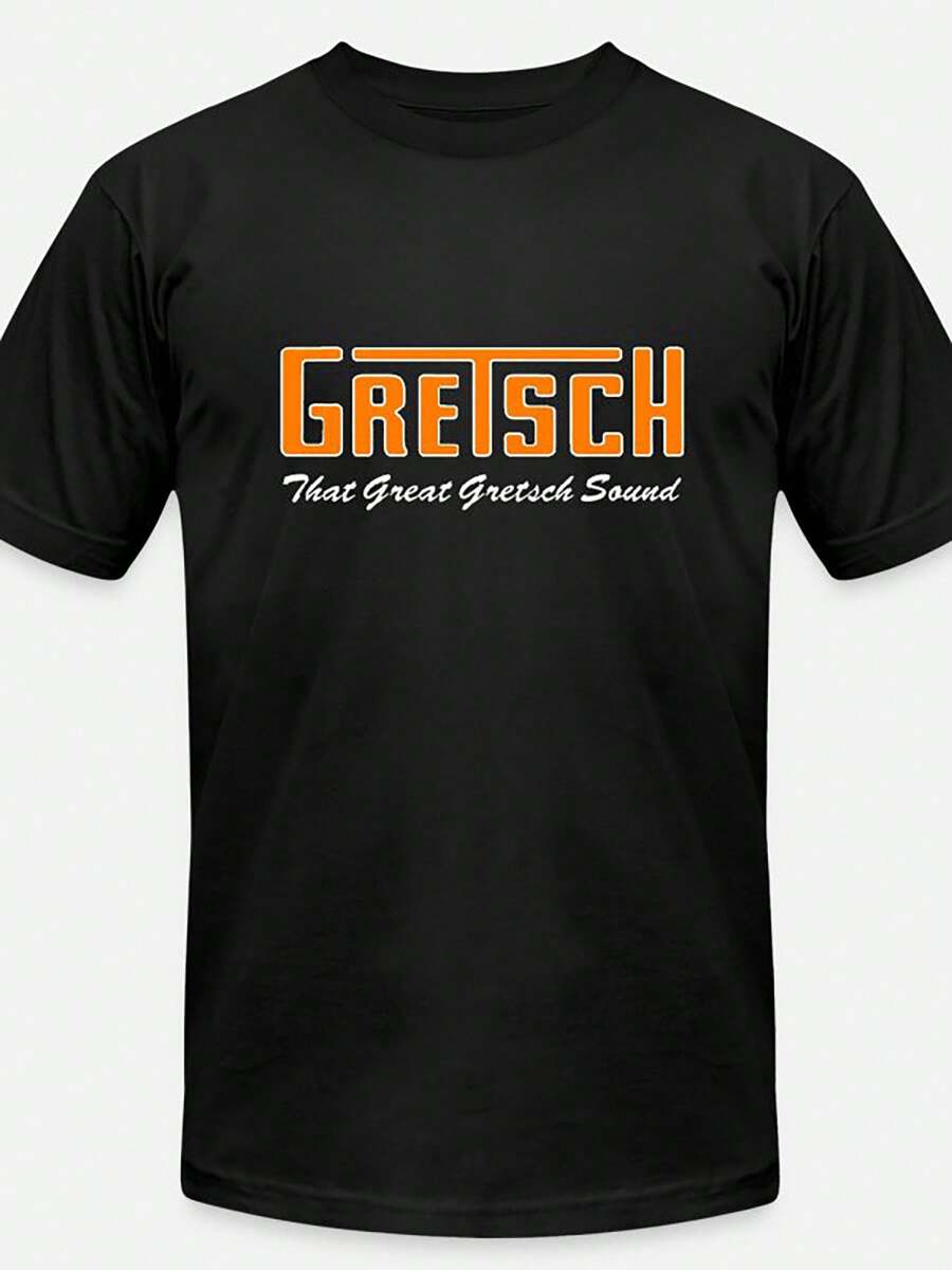 Men's Gretsch Graphic T-Shirt - Black, Short Sleeve, Casual Fit, 100% Cotton, Round Neck, Machine Washable, Great Gretsch Sound Design Logo, Orange & White Print, Comfortable Knit Fabric, Vintage T Shirts - màu đen - Xem 1