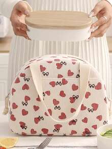 1 件可爱灯芯绒午餐手提袋，可重复使用的保温午餐盒，多功能防水防漏成人午餐手提冷藏袋，带拉链，适用于工作、野餐或旅行学校用品学校配件旅行配件教室整理袋家庭必需品，送给老师、朋友和家人的礼物，适合返校、圣诞节、情人节礼物情人节返校用品学校用品袋女士午餐袋野餐配件