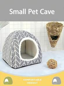 1pc Comfortable Polyester Guinea Pig Hideaway Bed - Small Pet Cave, Suitable For Rabbits, Hedgehogs, Ferrets, And Small Animals - Indoor Rabbit Hutch Accessory - Grey - View 4