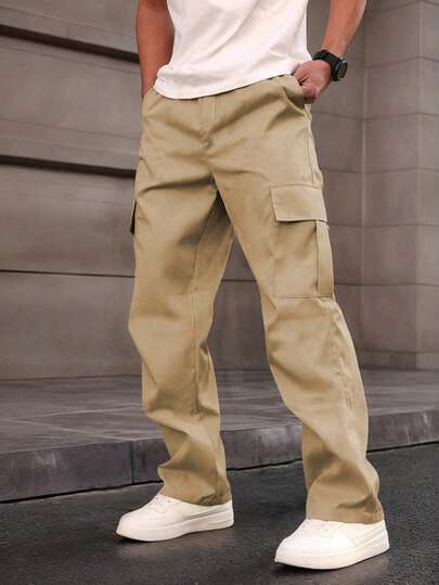 1 件男童和青少年休闲宽松多口袋直筒裤，适合运动和户外，春夏秋