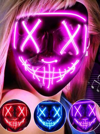 Scary LED Mask For Halloween , Light Up Halloween Mask Cosplay , LED Rave Face Mask Costume 3 Lighting Modes, Halloween Face Masks For Men Women Kids