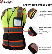 Reflective High Visibility Safety Vest Men Women With Pockets Zipper Front Meets ANSIISEA Standards