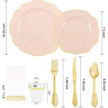 Local Delivery 150 PCS Rose Gold Plastic Plates And Rose Gold Silverware Set - 30 Dinner Plates, 30 Salad Plates, 90 Disposable Rose Gold Utensils For Weddings, Parties, Showers - 粉色 - 查看 3