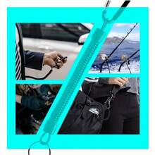 3/6 黑色线圈钥匙扣带伸缩腕带 - 带锁、伸缩绳、多功能防丢腕带、耐用锌合金锁夹，适用于户外徒步和露营装备、露营配件