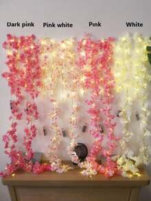 1 Stück romantisches Märchen Kirschblüten Fenster Vorhang Lichterkette, Schlafzimmer Dekoration Blumen Kranz Licht, geeignet für Kinderzimmer, Wohnzimmer/Schlafzimmer, Möbeldekoration und Geburtstag, Hochzeit, Weihnachten, Feiertage & Party Zubehör, Neujahr, Ramadan, Vorhänge, Kamin, Treppen, Weihnachtsbaum Beleuchtung, schafft eine frische und festliche Atmosphäre, batteriebetriebene Wanddekoration, ganzjährig (Batterien nicht enthalten)