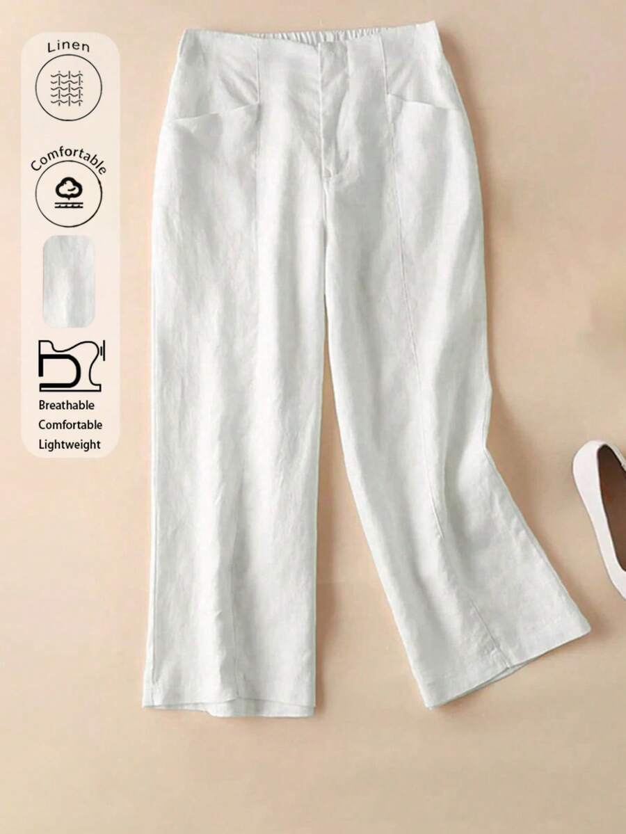 Comfortable Leisure Linen High-Waist Stretch Autumn/Summer Trousers With Draping Effect