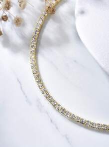 ESBERRY 1 件闪耀 3 毫米锆石项链，女士 S925 纯银，迷人情人节精美女士珠宝礼物 - 金色 - 查看 5