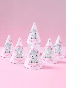 6pcs Pink Elephant Theme Baby Shower Party Paper Hats, Adorable Pink Elephant Pattern 1st Birthday Party Decorative Hats, Gender Reveal Party Accessories, 1st Birthday Gift, Pink Elephant Decor Birthday Hat, Baby Shower Photography Props, Baby Shower Party Favors, Gender Reveal Party Decorations, Popular Pink Elephant Pattern Design - Pink Elephant - View 2