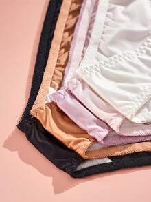 5条装女士性感蕾丝边低腰三角裤 - 蝴蝶结装饰，松紧腰带，多种颜色可选（黑色、白色、紫色、咖啡色、粉色），浪漫内衣 - 彩色 - 查看 6