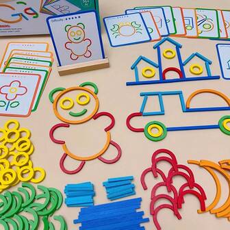 1 Set de Rompecabezas de Anillo de Madera, Juguete Educativo Creativo de Bloques de Construcción para Niños Preescolares