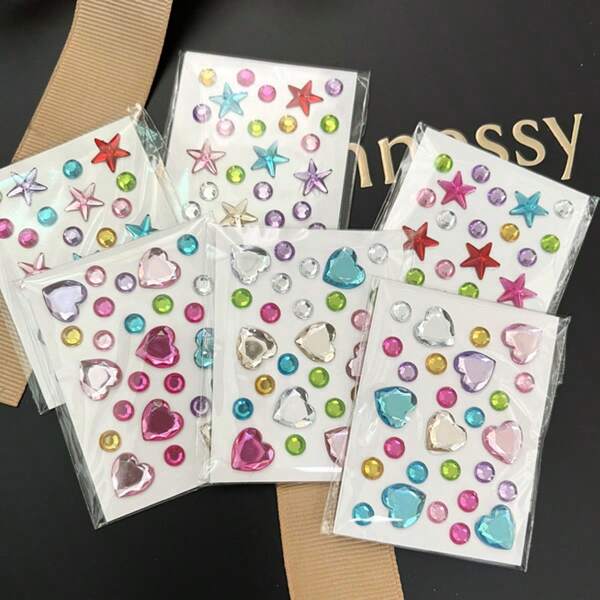 Mini Colorful Diamond Stickers DIY Accessories, Czech Acrylic Diamond Stickers With Tiny Hearts & Stars, Sparkling Jewel Stickers For Nails, Phone Cases, Gift Boxes, Handmade Crafts, DIY Jewelry Making Materials,School Supplies,Back To School
