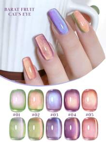 6PCS 2025 New Fruit Sea Water Blue-Green Fine Magnetic Powder Cat Eye Gel Nail Polish 12ml, Spring And Summer Ice Transparent Magnetic Nail Art Set, Includes Base Coat And Top Coat, Requires UV Lamp, Holographic Transparent Colors For Work/Commute/Dating, Hot-Selling 6-Color Set, Salon-Grade 28-Day Durability, Internet Celebrity Nail Design.