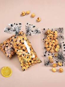 50pcs Halloween Opp Flat Pocket Small Food Packaging Bag Transparent Black Spider Bag Candy Biscuit Packaging Bag.